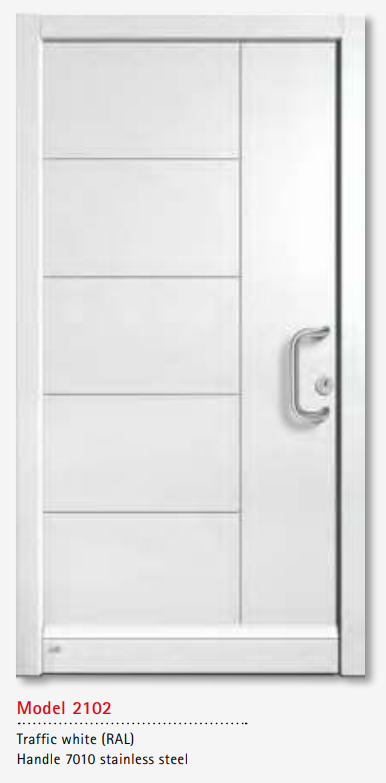 UNILUX Model 2102 Traffic White HighLine Panel Door, Modern Design, Stainless Handle, Triple Glazed, Energy Efficient Timber